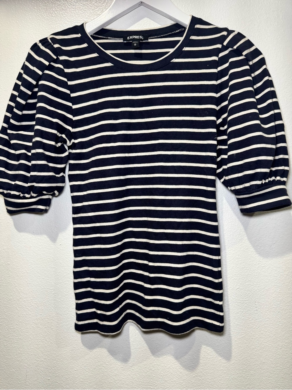 Express Navy and White Striped Puff Sleeve Top - Express